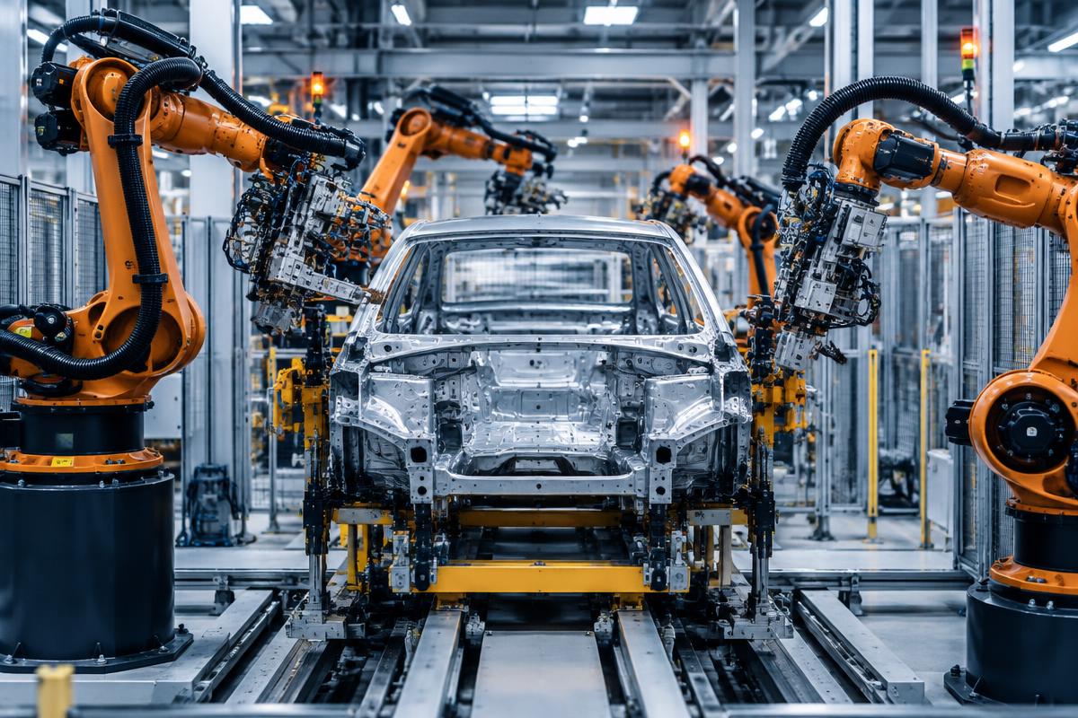 Robotic automotive chassis assembly cell