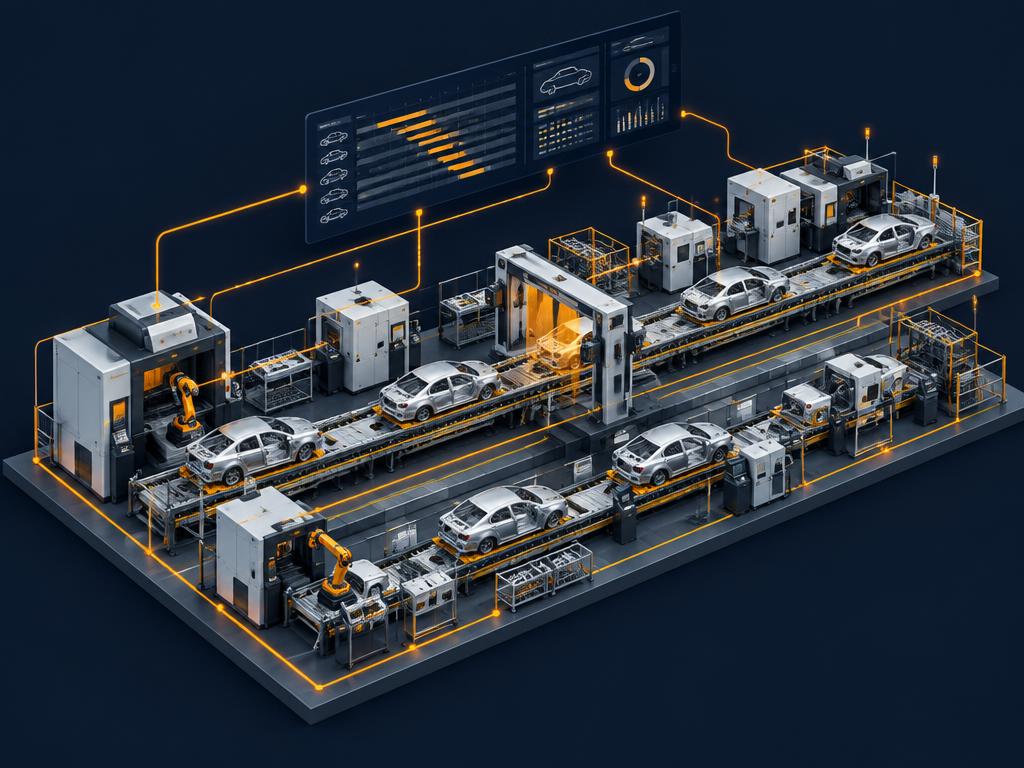 Isometric production line linked to manufacturing execution screens