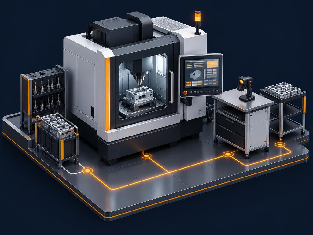 Isometric CNC workstation with digital operator terminal
